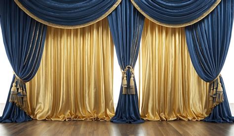 Golden Elegance Blue Curtain Opening Stage With Radiant White Light