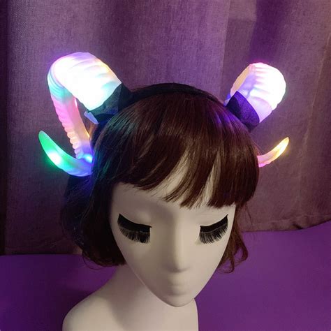 Led Glitter Devil Horns Headdress Gothic Ram Horns Headband For Women