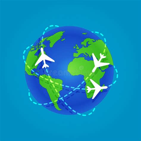 Three Airplanes Flying Around A Globe Stock Vector Illustration Of