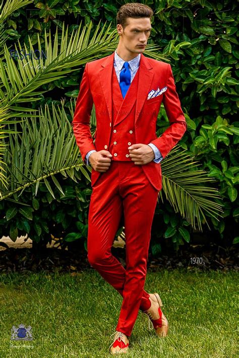 Bespoke Pure Cotton Red Suit Mario Moreno Moyano Hipster Mens Fashion