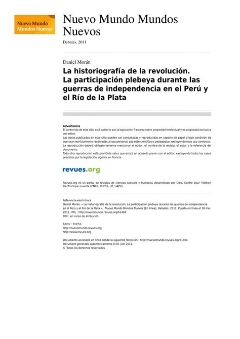 Pdf La Historiografía De La Revolución La Participación Plebeya Durante Las Guerras De