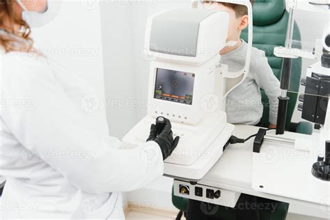 Modern Medical Equipment Close Up Of Ophthalmologist Using Auto