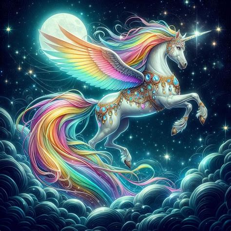 Un Unicornio Con Un Arco Iris En Su Cola Est Volando A Trav S Del