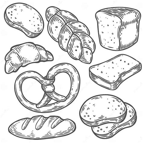 Ejemplo Determinado Dibujado Mano Del Vector Del Pan Otros Tipos De
