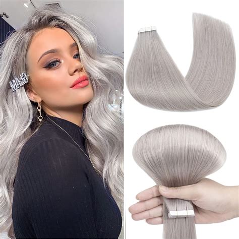 Benehair Tape In Hair Extensions Human Hair Inches Grey Real Hair