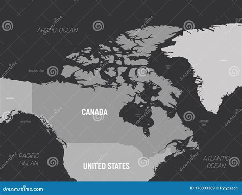 Black And White Physical Map Of Canada