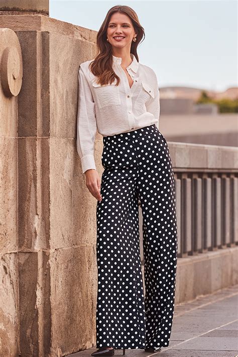 Black And White Spot Print Wrap Wide Leg Jumpsuit