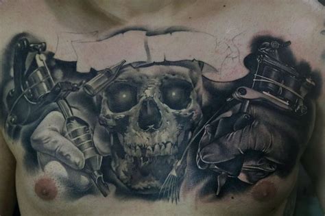 Realistic Black And Grey Skull Tattoo By Nino Dinchev