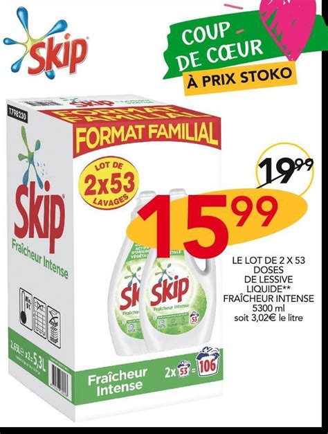 Promo Skip Doses De Lessive Liquide Fra Cheur Intense Chez Stokomani