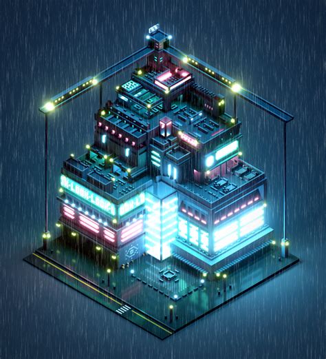 Isometric Voxel Cyberpunk City Behance