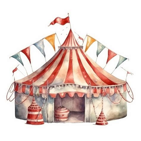 Premium Photo Watercolor Illustration Of A Circus Tent Hand Drawn