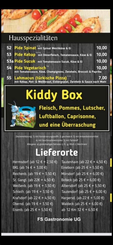 Speisekarte Von D Ner Kebap Pizzahaus Istanbul Hermsdorf