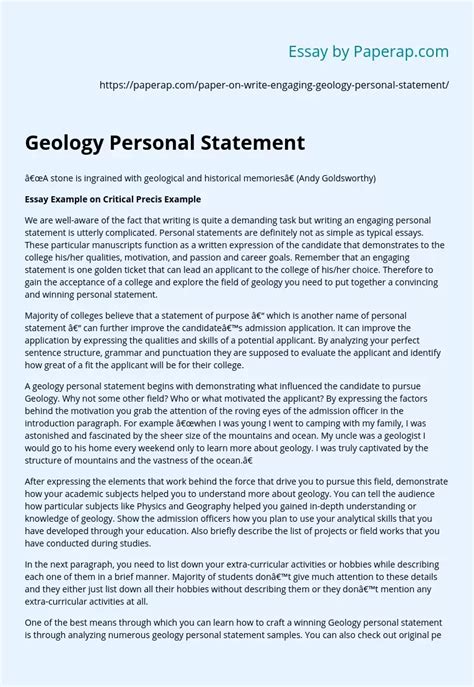 Geology Personal Statement Essay Example