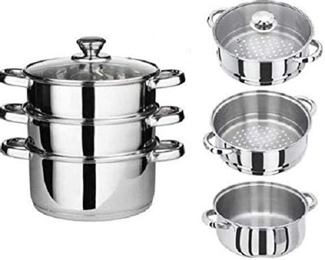 22CM 3 Tier Stainless Steel Induction Hob Steamer With Glass Lid