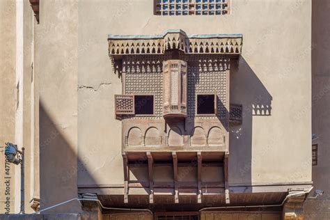 Mamluk Era Style Oriel Window Covered By Interleaved Wooden Grid