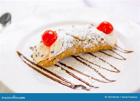 Cannoli With Some Cherries Stock Image Image Of Dish 192746165