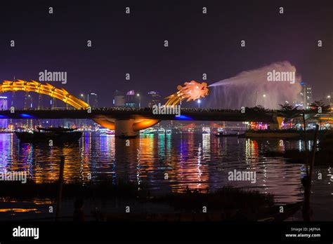 Da Nang Vietnam March Illuminated Dragon River Bridge Over