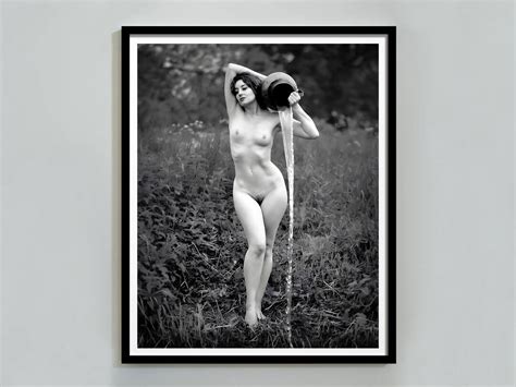 Naked Woman In Bath Print Black And White Vintage Nude Photography