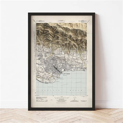 Santa Barbara Map 1944 Elevation Map Map Art Topographic Terrain Relief ...