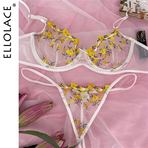 Ellolace Lingerie Sexy Womens Underwear Floral Embroidery Erotic Ling