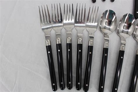 Vintage Crown Corning Silverware Korea Black Plastic Handle Flatware