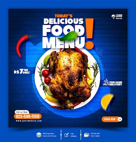 Premium Psd Delicious Food Menu Social Media Post Template