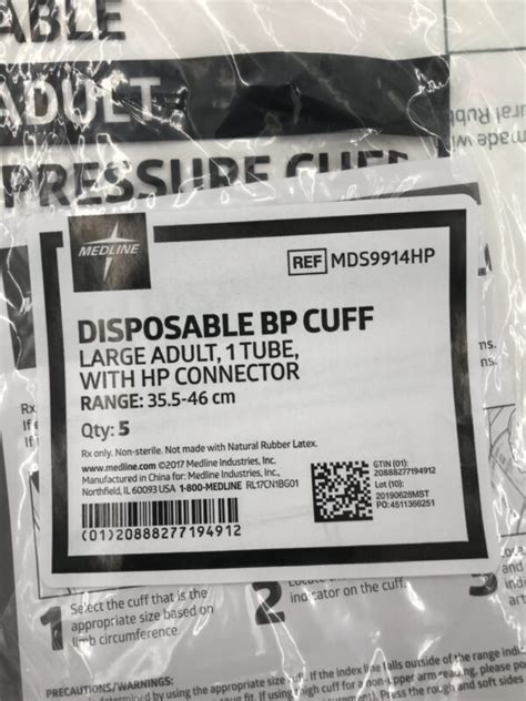 Medline Mds Hp Disposable Large Adult Blood Pressure Cuff Cm