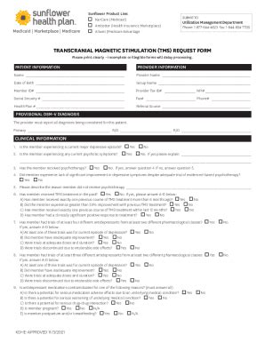 Fillable Online Transcranial Magnetic Stimulation Tms Request Form