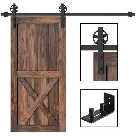 Winsoon 5ft Single Wood Sliding Barn Door Hardware Big Wheel Roller Kit With 1pc Sliding Barn