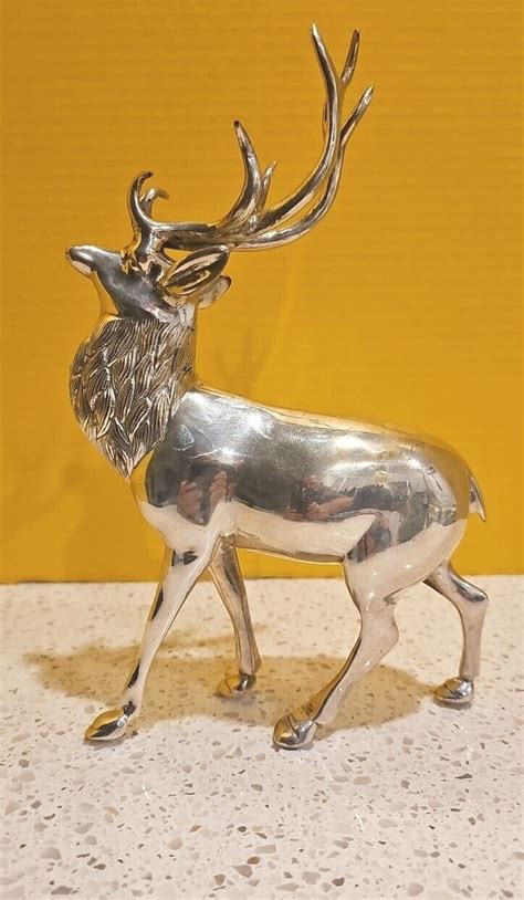 Large 10 Silver Reindeer Figurine Christmas Deer Figure Ebay