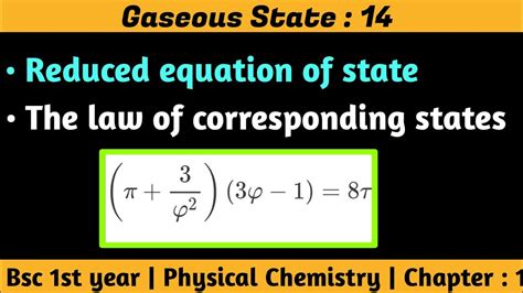 Reduced Equation Of State The Law Of Corresponding States Gaseous