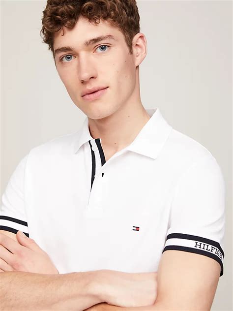 Buy Tommy Hilfiger Monotype Logo Cuff Polo White Scandinavian Fashion