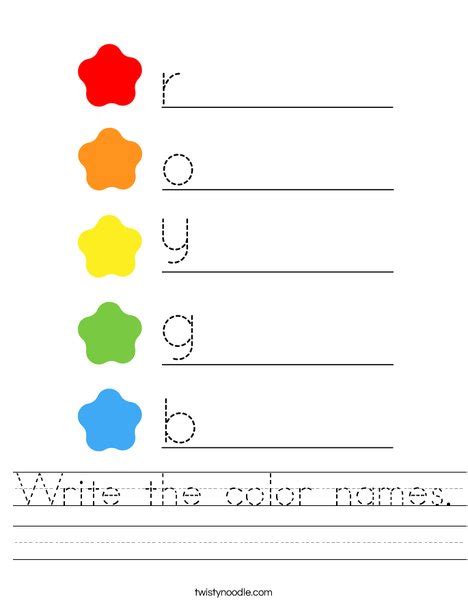 Write The Color Names Worksheet Twisty Noodle