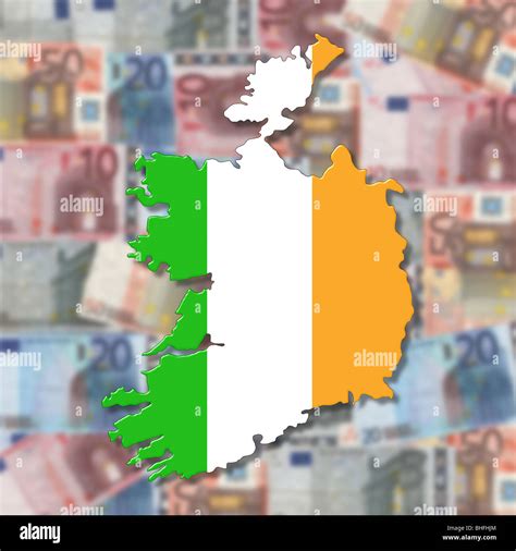 Ireland Map Flag On Blurred Euro Currency Illustration Stock Photo Alamy