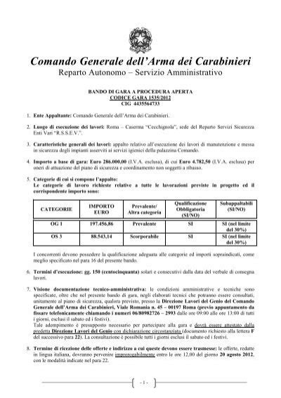 Bando Di Gara Carabinieri