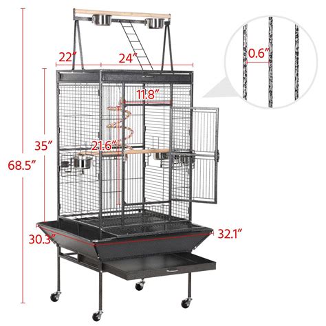 Yaheetech Inch Wrought Iron Rolling Large Parrot Bird Cage For