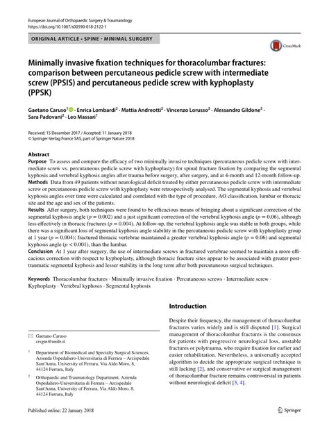 Pdf Minimally Invasive Fixation Techniques For Thoracolumbar