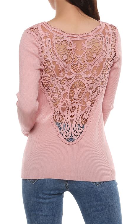 Buy Sexy Lace Patchwork Sweater Women Back Hollow Out