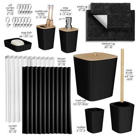 Virtu 22 Piece Bamboo Bathroom Sets Black Bathroom Accessories Set For