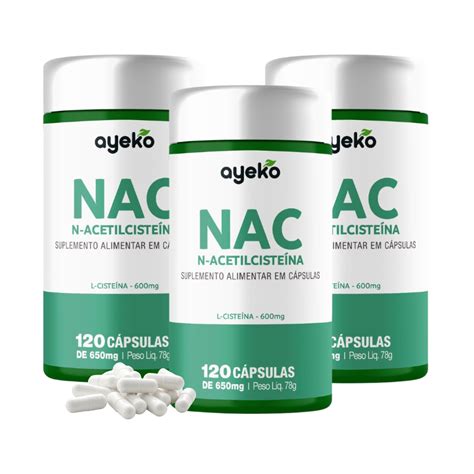 Diferenca Entre Acetilcisteina E Nac - 3X Nac N-acetilcisteína 600mg Alta Concentração Em 1 Capsula - 120 ...