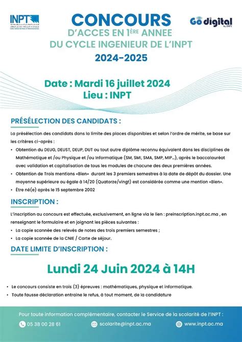 Inscription Concours Inpt Rabat Emploi Ma