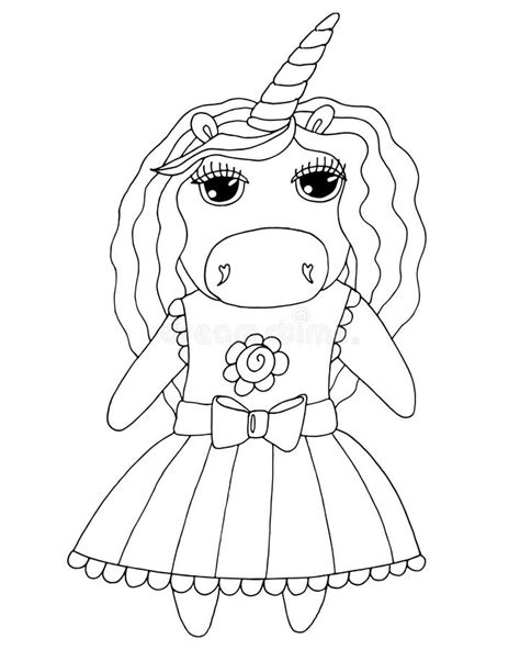 Cute Cartoon Unicorn Outlined For Coloring Book And Page Isolated Stock