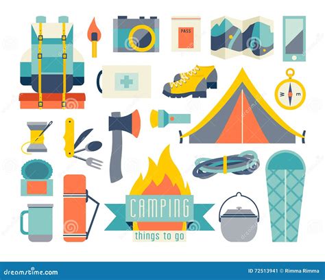 Camping Icon Set Adventure Hiking Kit Hiking And Camping Equipment