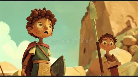 Animated Bible Stories Featuring David And Goliath Stock Illustration