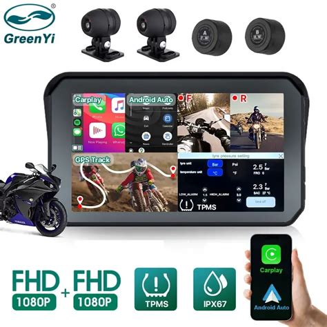 GreenYi 5 In Motosiklet Kablosuz Apple Carplay DVR 1080 P IPX7 Su Ge