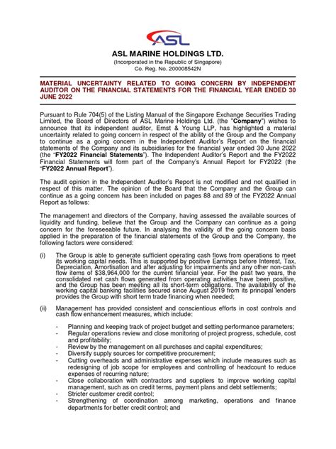 asl marine holdings    concern financial audit