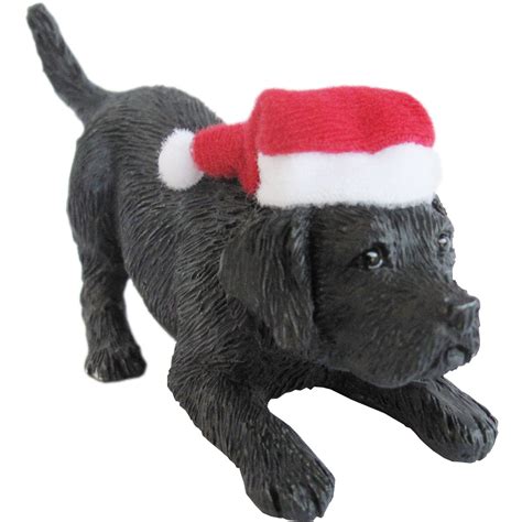 Sandicast Crouching Black Labrador Retriever W Santa S Hat Christmas