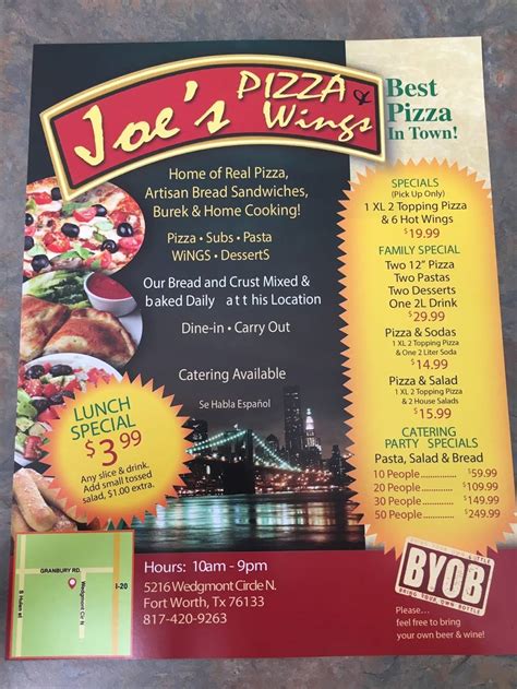 Joes Pizza And Wings Restaurant 5216 Wedgmont Cir N Fort Worth