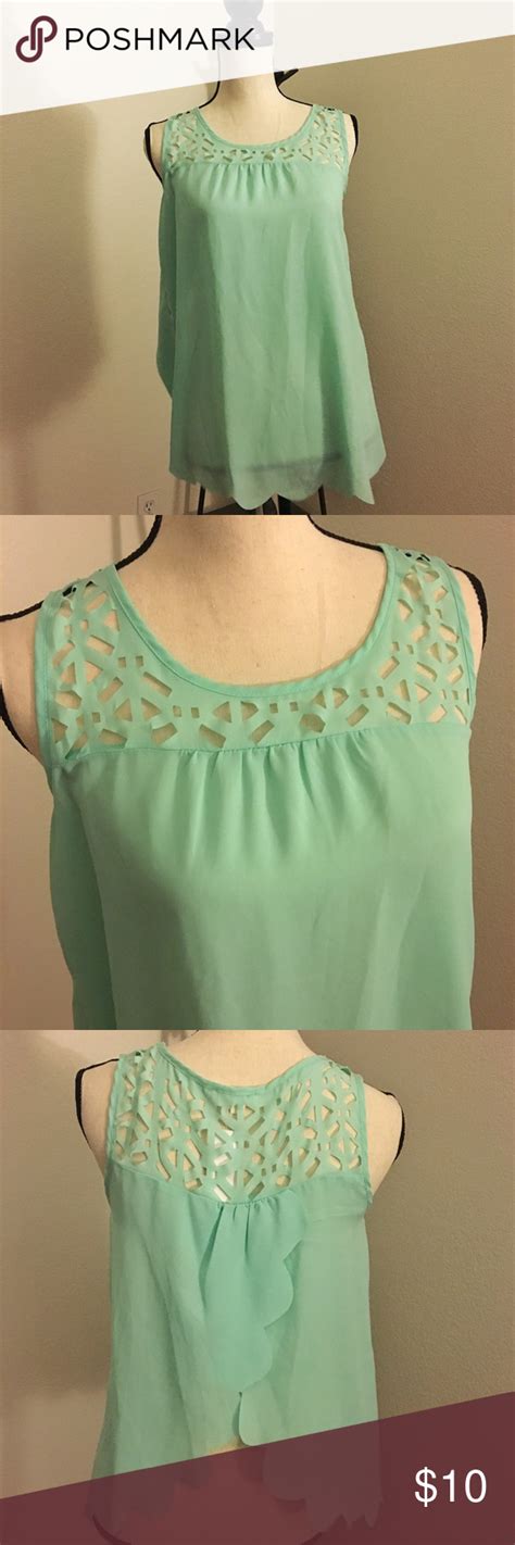 Sleeveless Mint Green Half Open Back Blouse Top Cute Delicate Mint