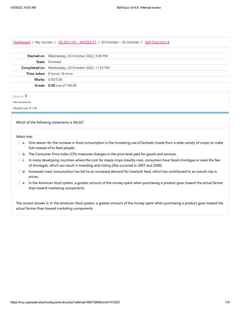 Self Quiz Unit 8 Attempt Review HS 2611 Pratical PART 2 10 30 22 8